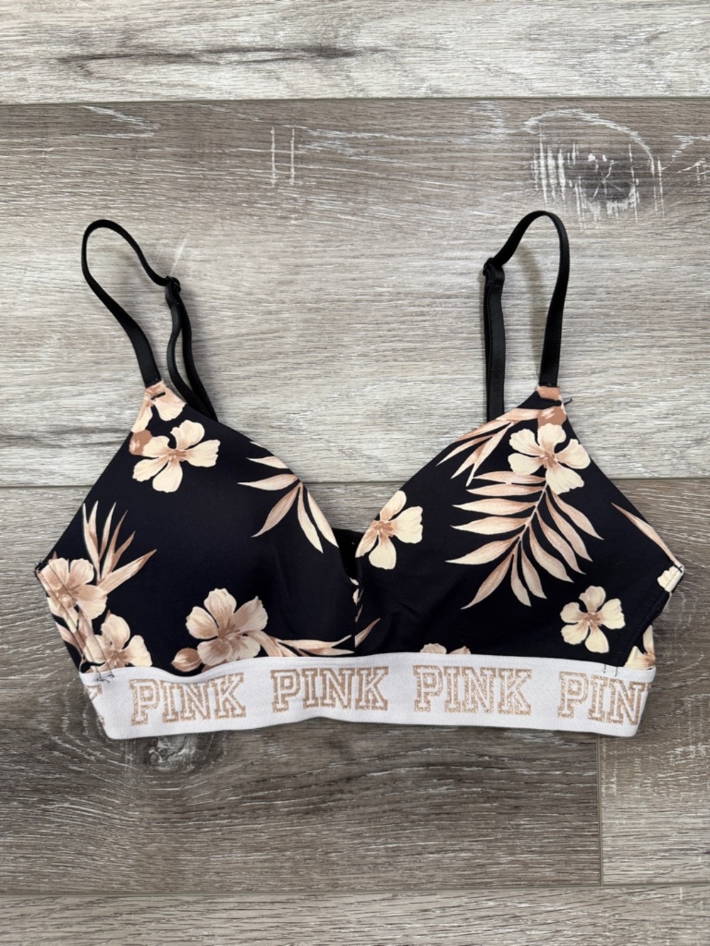 PINK Victoria's Secret Black Floral Wireless Bralette